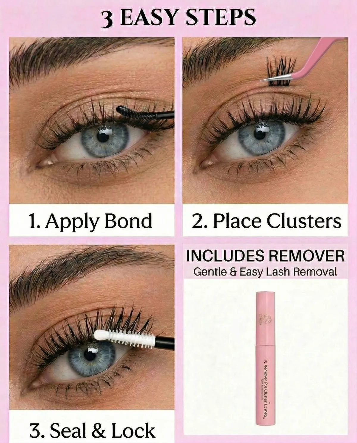 Trois étapes : appliquer le Bond, placer les clusters, sceller avec le Seal